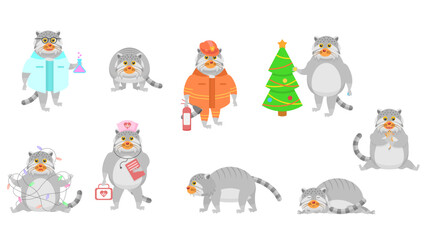 Set Abstract Collection Flat Cartoon Different Animal Manuls Cat Vector Design Style Elements Fauna Wildlife