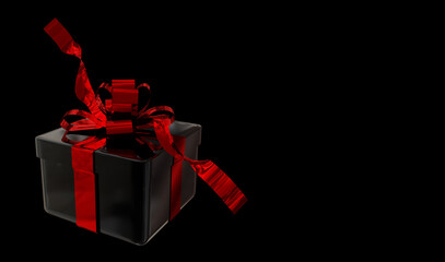 black frinday gift box isolated with red ribbon - 3d rendering