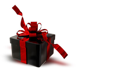 black frinday gift box isolated with red ribbon - 3d rendering