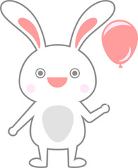 Rabbit Cartoon. Cute Rabbit Cartoon. Bunny Cartoon. Cute Bunny Cartoon with Balloon.