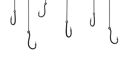 Hanging fishing hook vector illustration on a white background. Ocean fish trap concept. - obrazy, fototapety, plakaty