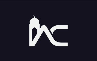 Islamic mosque logo and minar icon and symbol design vector with letters and alphabets