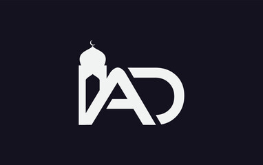 Islamic mosque logo and minar icon and symbol design vector with letters and alphabets
