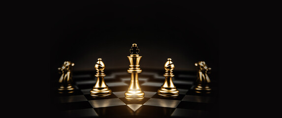 King chess pieces stand leader with team concepts of challenge or business teamwork volunteer or...