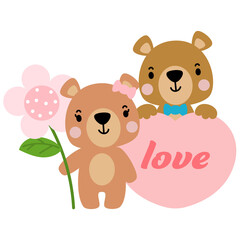 Teddy bear love valentines day, Falt vector