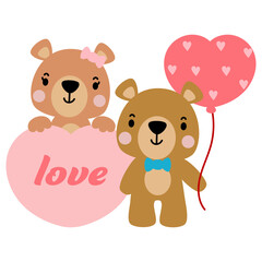 Fototapeta na wymiar Teddy bear love valentines day, Falt vector