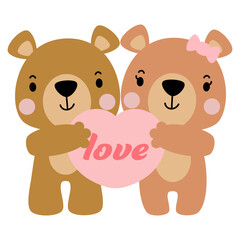 Teddy bear love valentines day, Falt vector