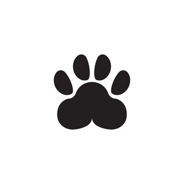 Dog or Cat Paw Print, Animal Foot. Flat Vector Icon illustration. Simple black symbol on white background.