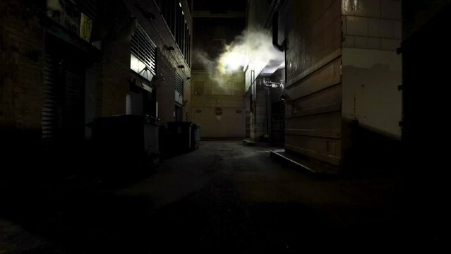 Steam vents in dark back alley in the winter - Cleveland, Ohio