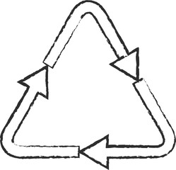 Chalked recycle triangle arrow symbols set vector illustration. White chalk style pictograms of reuse or recycling process, arrow cycle in triangle isolated on blackboard for enviromental infographic