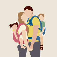 Family with two children babywearing	
