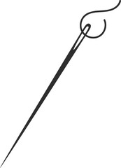 Needle and thread silhouette icon vector illustration. Tailor logo with needle symbol and curvy thread isolated on white background. Tailor sign template, sewing instrument design, fashion icon