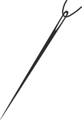 Needle and thread silhouette icon vector illustration. Tailor logo with needle symbol and curvy thread isolated on white background. Tailor sign template, sewing instrument design, fashion icon