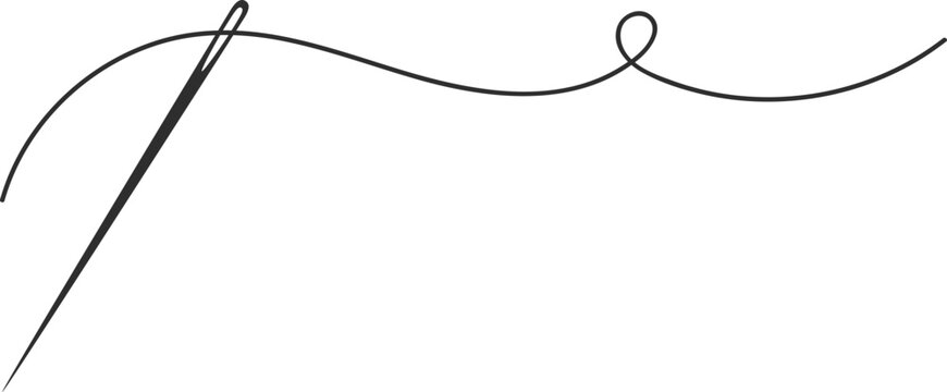 Needle and thread silhouette icon vector illustration. Tailor logo with needle symbol and curvy thread isolated on white background. Tailor sign template, sewing instrument design, fashion icon