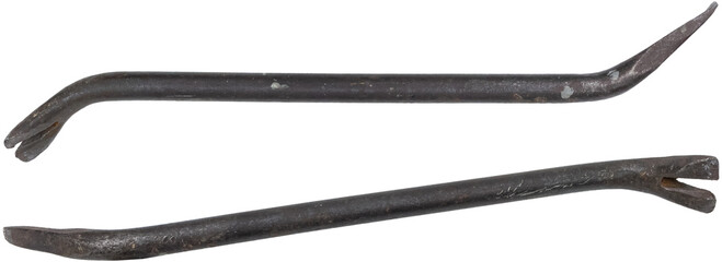 old used wrecking crowbar, pry bar Ends with teardrop nail puller.  isolated on a transparent...