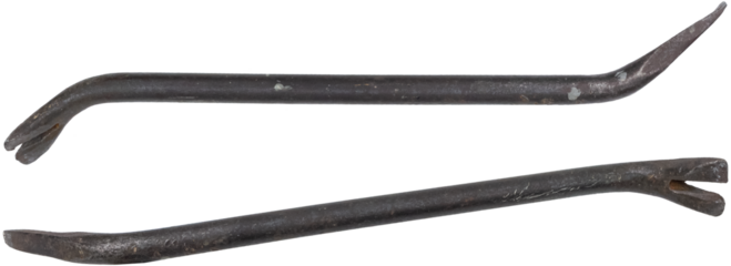 old used wrecking crowbar, pry bar Ends with teardrop nail puller.  isolated on a transparent background
