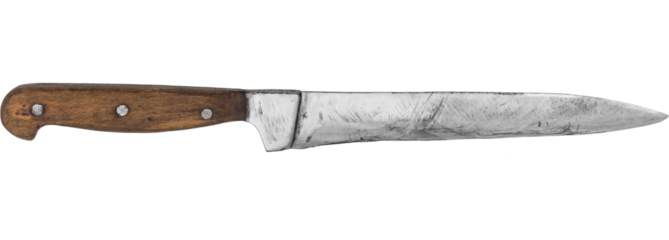 old vintage kitchen knife. isolated on a transparent background