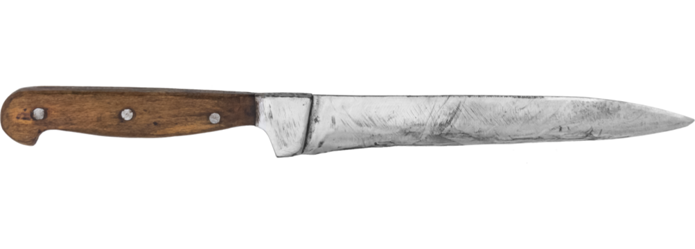 old vintage kitchen knife. isolated on a transparent background