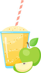 Healthy diet smoothie drink vector illustration. Glass and bottle with straw and layered fresh cocktail in color with raw fruit smoothie banner isolated on white background