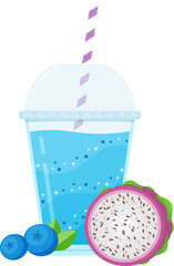 Fresh fruit smoothie shake cocktail set vector illustration. Glass with layers of sweet vitamin juice cocktail or protein shake in rainbow colors with fruits for smoothies summer menu