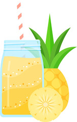 Vegeterian smoothie shake cocktail vector illustration. Glass jar with layers of sweet vitamin juice cocktail or protein shake with fresh fruits for smoothies fitness bar design