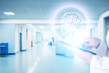 Medical background, technology in medicine, online medicine, Doctor with modern digital tablet in medical hospital