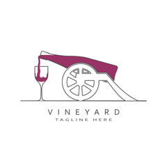 Ancient wine bottle cannon with wineglass logo design. Emblem concept for vineyard.