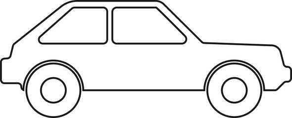 tranparent isolated illustration of black and white outline simple car, transportation sign, automotive symbol
