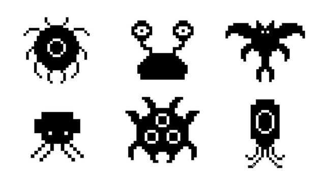 black pixel monster animation on white screen