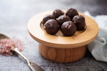 Chocolate candies with salt flakes