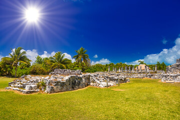 Ancient ruins of Maya in El Rey Archaeological Zone near Cancun, Yukatan, Mexico