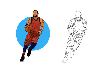 Fototapeta na wymiar llustration and line art of basketball players illustrations for kids learning to color eps file