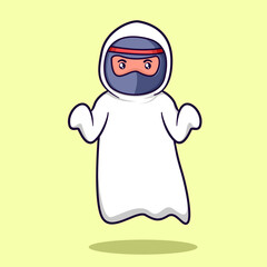 vector illustration of cute ninja being a ghost for halloween party