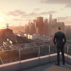 Illustration about businessman with cityscape. Made by AI. Ultra high resolution.