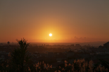 沖縄・浦添城跡から見える夕焼け