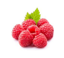 Sweet raspberry with leaves on white backgrounds