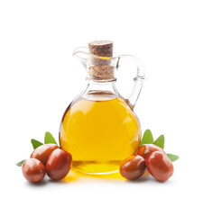 Jojoba oil closeup on white backgrounds.