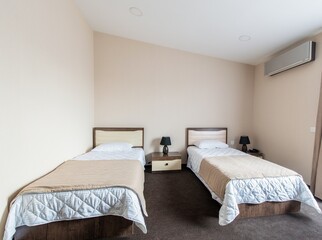 Fototapeta na wymiar Twin room in modern hotel