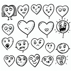 Heart Drawing Icon set, symbol, sketch or outline style