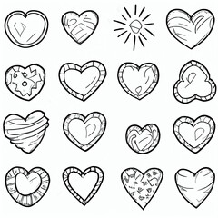 Heart Drawing Icon set, symbol, sketch or outline style