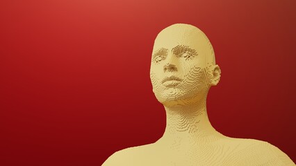 Voxel game or virtual reality engine. 3d illustration. Abstract human from voxels with copy space