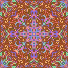 Colourful mandala seamless pattern hand drawn. 