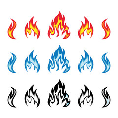 burning fire icon set, a simple vector design