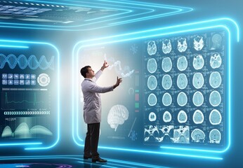 Man doctor in futuristic medicine medical concept