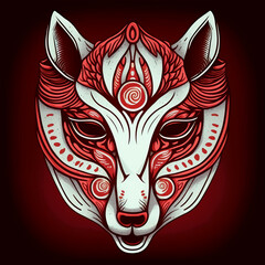 Japanese kitsune wolf mask. Generative AI