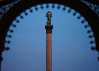 Low angle closeup shot of the Alexander Column in Saint Petersburg, Russia