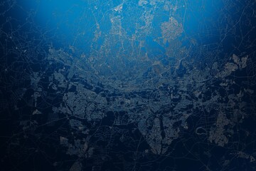 Street map of Johannesburg (South Africa) engraved on blue metal background. View with light coming from top. 3d render, illustration