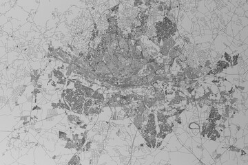 Naklejka premium Map of the streets of Johannesburg (South Africa) made with black lines on grey paper. Top view. 3d render, illustration