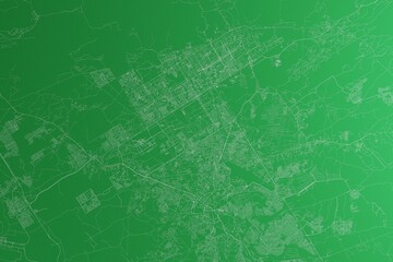 Map of the streets of Islamabad (Pakistan) made with white lines on green paper. Rough background. 3d render, illustration