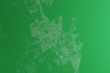 Map of the streets of Dammam (Saudi Arabia) made with white lines on green paper. Rough background. 3d render, illustration